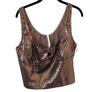 NWT Anthropologie Sequin Keyhole Top Sleeveless Cropped Size Large Festival Rave